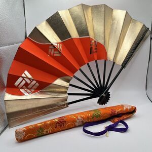 VTG Japanese Kyoto Geisha Odori Maiogi Folding Dance Fan Orange Gold With Case